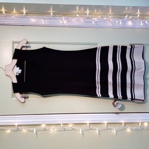 Women's Mingle-2 blk tan sleeveless light weight knit sweater dress M